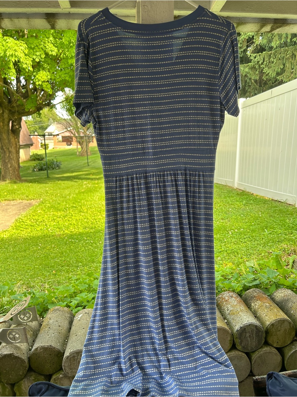 L.L. Bean Blue Striped V-Neck Midi Dress - Picture 5 of 5